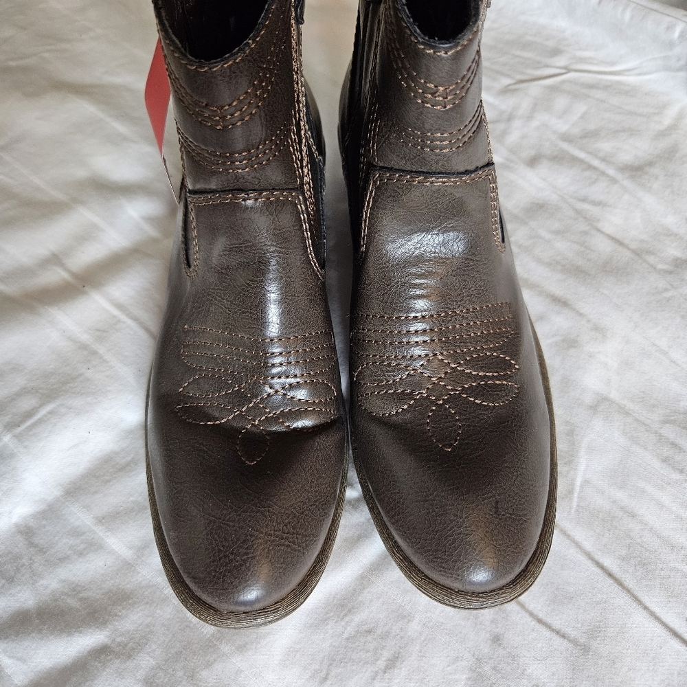 American Rag Western Boots Stacked Heel Pull On Leather Brown Womens 8.5 - Picture 4 of 13